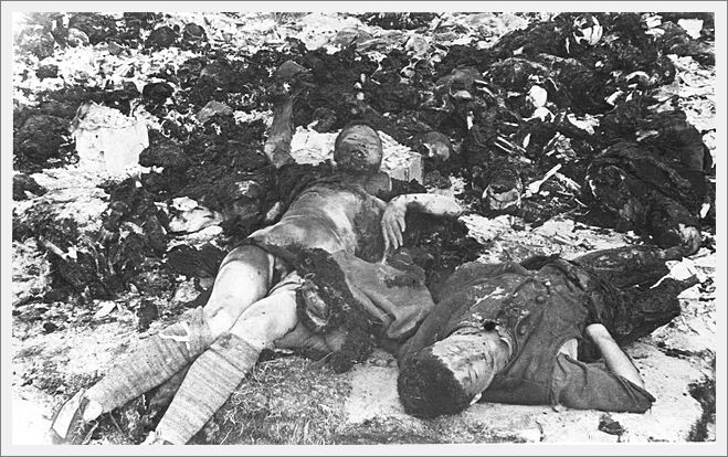 Partial charred remains of victims of the Nazi's at Klooga